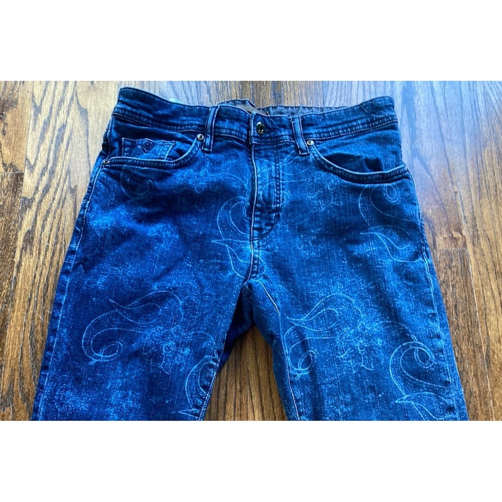 Robert Graham Jeans Mens 31x31 All Over Print Blue Denim Stretch Straight Leg - Picture 2 of 10